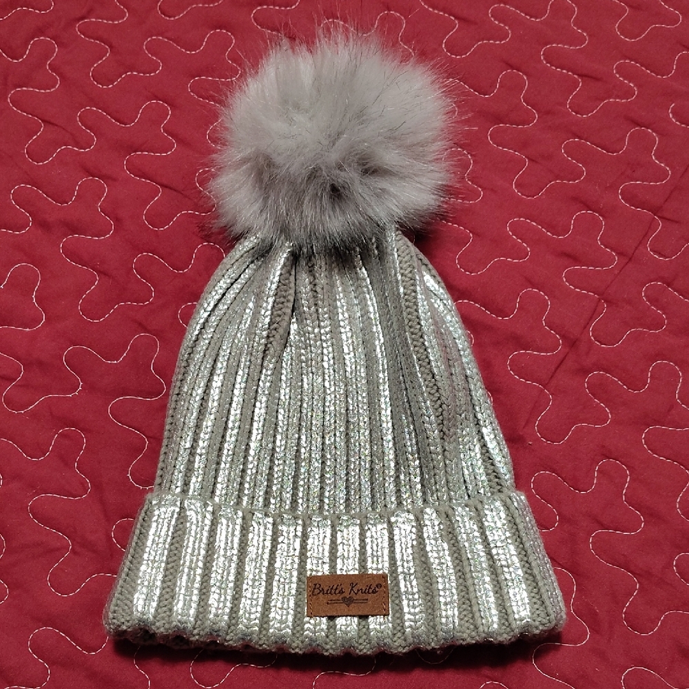 Britt's Knits Silver  Pom-Pom Beanie for Kids